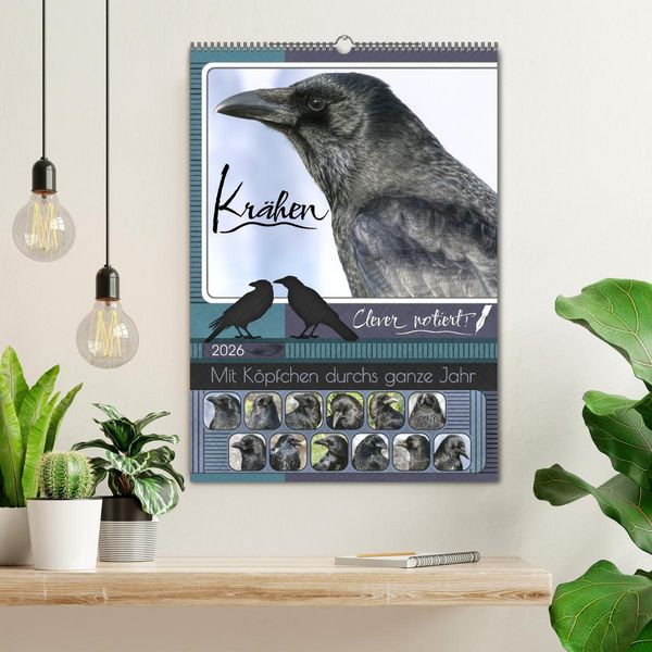 Produktbild: Kr&auml;hen - Clever notiert! Mit K&ouml;pfchen durchs ganze Jahr (Wandkalender 2026 DIN A2 hoch), CALVENDO Monatskalender