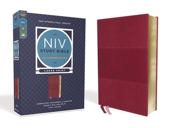 NIV Study Bible, Fully Revised Edition, Large Print, Leathersoft, Burgundy, Red Letter, Comfort Print, Gebundene Ausgabe von Zondervan, Zondervan,