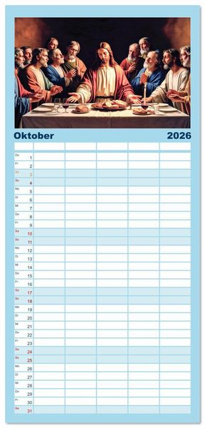 Produktbild: Familienplaner 2026 - Durch das Jahr mit Jesus mit 5 Spalten (Wandkalender, 21 x 45 cm) CALVENDO