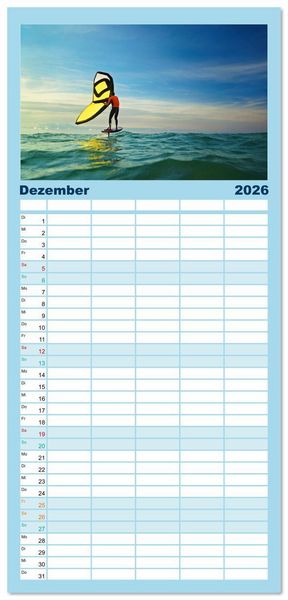 Produktbild: Familienplaner 2026 - Wingfoilen - fliegen &uuml;ber das Wasser mit 5 Spalten (Wandkalender, 21 x 45 cm) CALVENDO