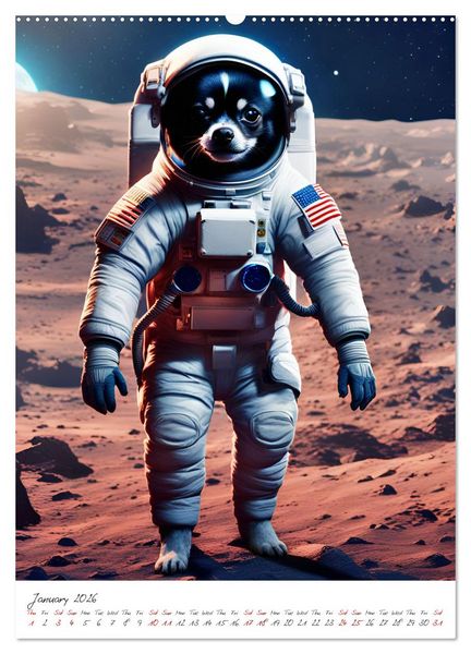 Produktbild: Chihuahua Adventure in Space (High Quality Premium Wall Calendar 2026 DIN A2 portrait),CALVENDO 12 Month Wall Calendar