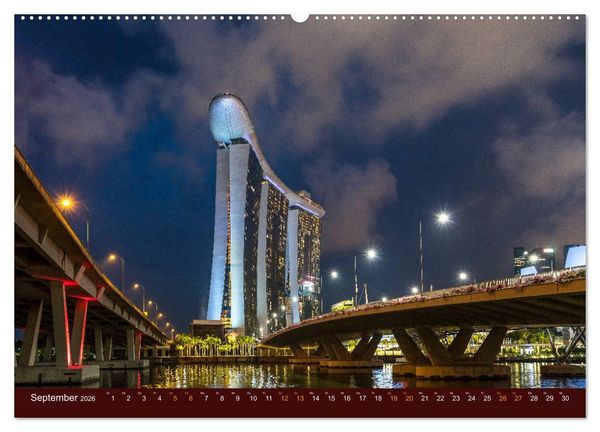Produktbild: Nachtansichten Singapur City (hochwertiger Premium Wandkalender 2026 DIN A2 quer), Kunstdruck in Hochglanz