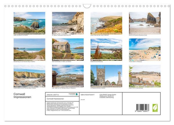 Produktbild: Cornwall Impressionen (Wandkalender 2026 DIN A3 quer), CALVENDO Monatskalender