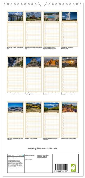 Produktbild: Familienplaner 2026 - Wyoming, South Dakota Colorado mit 5 Spalten (Wandkalender, 21 x 45 cm) CALVENDO