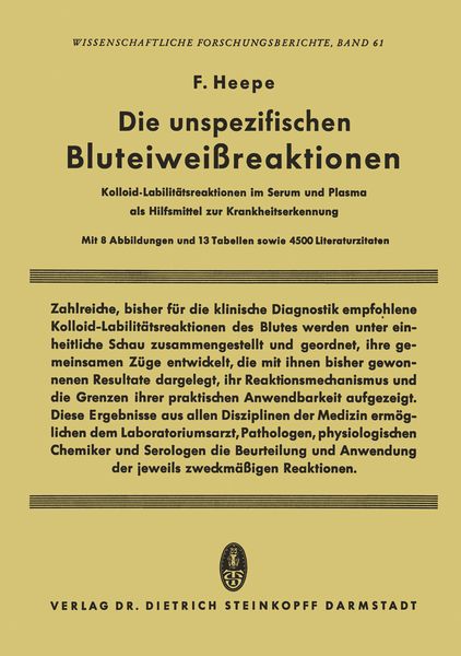 Produktbild: Die unspezifischen Bluteiweissreaktionen
