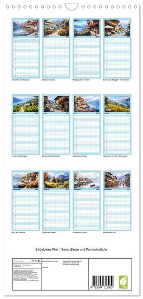 Produktbild: Familienplaner 2027 - S&uuml;dalpines Flair - Seen, Berge und Fantasiest&auml;dte mit 5 Spalten (Wandkalender, 21 x 45 cm) CALVENDO