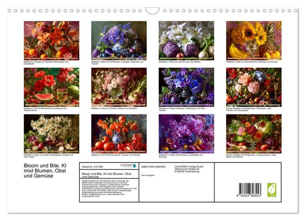 Produktbild: Bloom und Bite. KI mixt Blumen, Obst und Gem&uuml;se (Wandkalender 2026 DIN A3 quer), CALVENDO Monatskalender