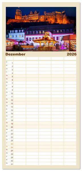 Produktbild: Familienplaner 2026 - Heidelberg im Fokus mit 5 Spalten (Wandkalender, 21 x 45 cm) CALVENDO