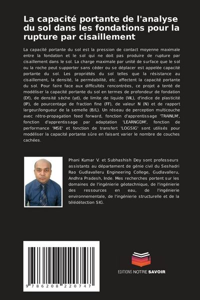 Produktbild: La capacit&eacute; portante de l'analyse du sol dans les fondations pour la rupture par cisaillement