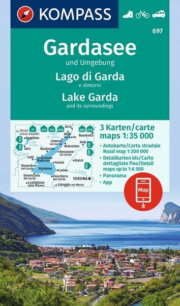 Produktbild: KOMPASS Wanderkarten-Set 697 Gardasee und Umgebung - Lake Garda and its surroundings - Lago di Garda e dintorni (3 Karten) 1:35.000