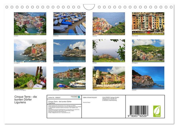 Produktbild: Cinque Terre - die bunten D&ouml;rfer Liguriens (Wandkalender 2026 DIN A4 quer), CALVENDO Monatskalender