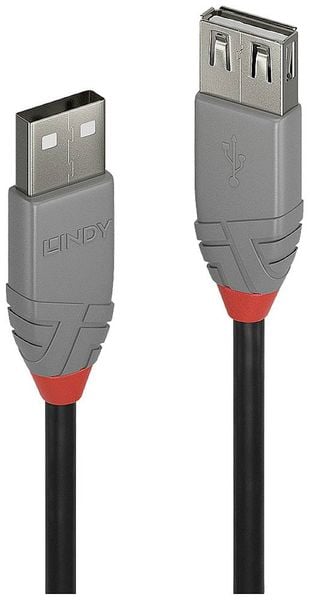 LINDY USB-Kabel USB 2.0 USB-A Stecker, USB-A Buchse 5.00m Schwarz, Grau 36705