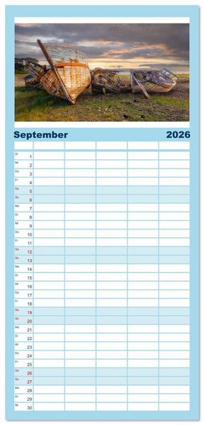 Produktbild: Familienplaner 2026 - Wracks der Vergangenheit &ndash; Gestrandete Zeugen der Zeit mit 5 Spalten (Wandkalender, 21 x 45 cm) CALVENDO