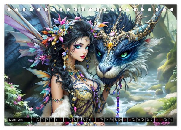 Produktbild: Elves and Dragons - A magical connection (Desk Calendar 2026 DIN A5 landscape), CALVENDO 12 Month DeskCalendar