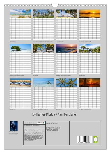 Produktbild: Idyllisches Florida / Familienplaner (Wandkalender 2026 DIN A3 hoch), CALVENDO Monatskalender