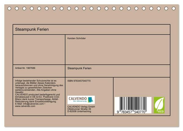 Produktbild: Steampunk Ferien (Tischkalender 2026 DIN A5 quer), CALVENDO Monatskalender