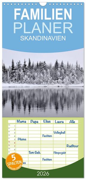 Produktbild: Familienplaner 2026 - SKANDINAVIEN mit 5 Spalten (Wandkalender, 21 x 45 cm) CALVENDO