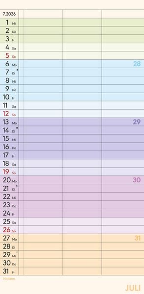 Produktbild: Superplaner Farbenfroh 2026 - Familien-Timer 22x45 cm - mit Ferienterminen - 3 Spalten - Wand-Planer - mit vielen Zusatzinformationen - Alpha Edition