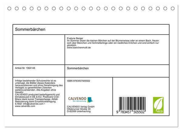 Produktbild: Sommerb&auml;rchen (Tischkalender 2026 DIN A5 quer), CALVENDO Monatskalender
