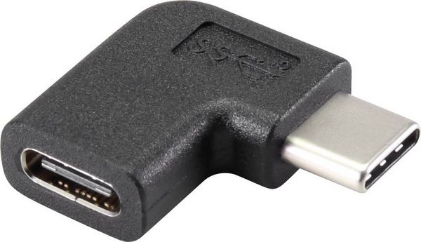 Produktbild: Renkforce USB 3.2 Gen 2 (USB 3.1 Gen 2) Adapter [1x USB-C&reg; Stecker - 1x USB-C&reg; Buchse] 90&deg; nach rechts gewinkelt