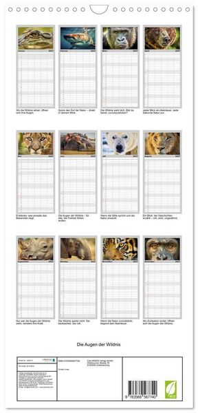 Produktbild: Familienplaner 2027 - Die Augen der Wildnis mit 5 Spalten (Wandkalender, 21 x 45 cm) CALVENDO
