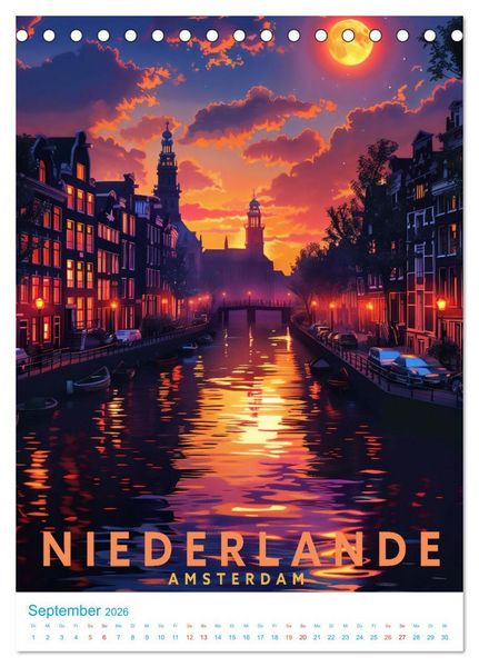 Produktbild: Niederlande - Old School Poster Style (Tischkalender 2026 DIN A5 hoch), CALVENDO Monatskalender