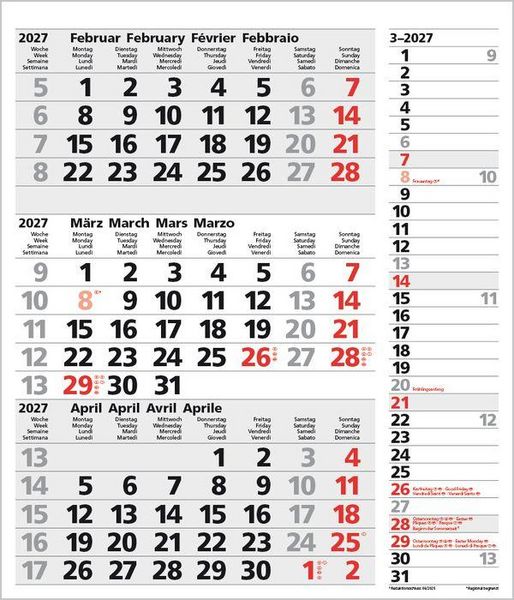 Produktbild: 3-Monats-Planer Combi Grau 2027
