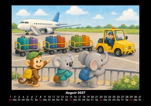 Produktbild: Ein Tag am Flughafen mit Milo, Kiki & Raffi 2027 Fotokalender DIN A3