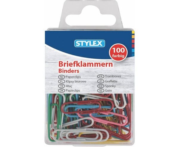 Produktbild: Stylex Briefklammern, Metall, farbig, 32mm, 100er Set