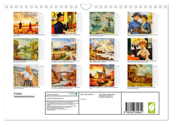 Produktbild: Fr&uuml;her Impressionismus (Wandkalender 2026 DIN A4 quer), CALVENDO Monatskalender