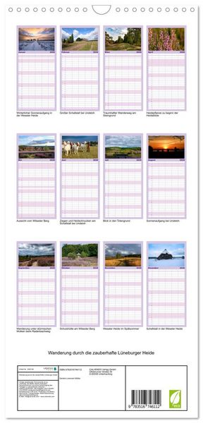 Produktbild: Familienplaner 2026 - Wanderung durch die zauberhafte L&uuml;neburger Heide mit 5 Spalten (Wandkalender, 21 x 45 cm) CALVENDO