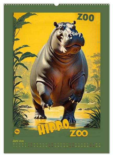 Produktbild: Zoo Vintage-Poster (hochwertiger Premium Wandkalender 2026 DIN A2 hoch), Kunstdruck in Hochglanz