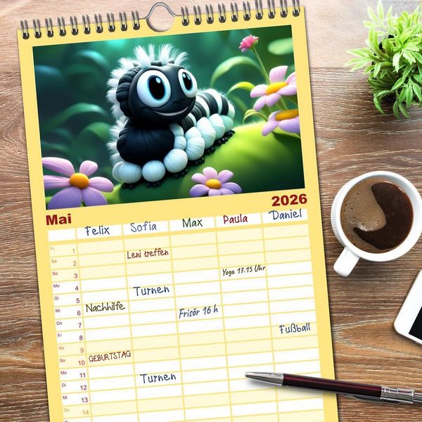 Produktbild: Familienplaner 2026 - W&uuml;rmchen Zauber mit 5 Spalten (Wandkalender, 21 x 45 cm) CALVENDO
