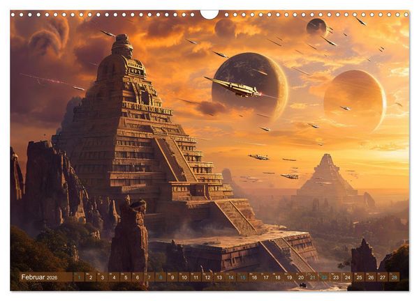 Produktbild: Sternenkrieger - Science Fiction Visionen der Maya und Azteken (Wandkalender 2026 DIN A3 quer), CALVENDO Monatskalender