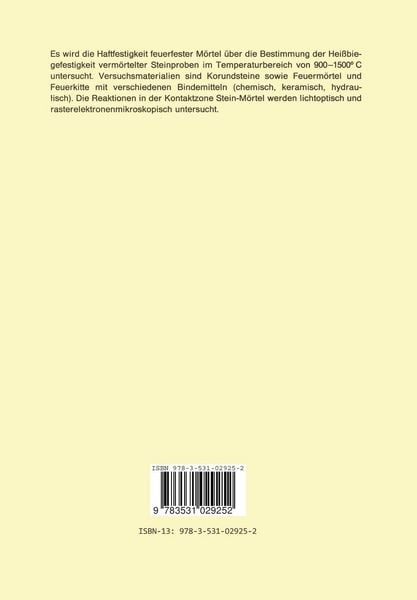 Produktbild: Untersuchungen zur Haftfestigkeit feuerfester M&ouml;rtel bei hohen Temperaturen