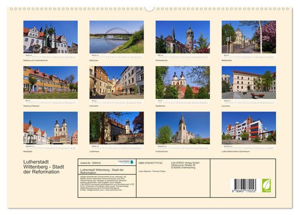 Produktbild: Lutherstadt Wittenberg - Stadt der Reformation (hochwertiger Premium Wandkalender 2026 DIN A2 quer), Kunstdruck in Hochglanz