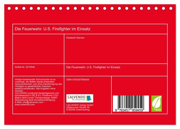 Produktbild: Die Feuerwehr. U.S. Firefighter im Einsatz (Tischkalender 2026 DIN A5 quer), CALVENDO Monatskalender