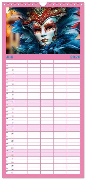 Produktbild: Familienplaner 2026 - MASKEN - poetisch und vertr&auml;umt mit 5 Spalten (Wandkalender, 21 x 45 cm) CALVENDO