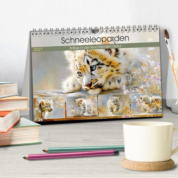 Produktbild: Schneeleoparden. Babys in der leuchtenden Natur (Tischkalender 2027 DIN A5 quer), CALVENDO Monatskalender
