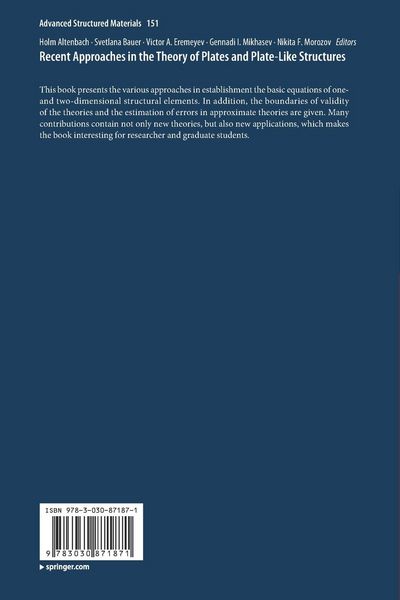 Produktbild: Recent Approaches in the Theory of Plates and Plate-Like Structures