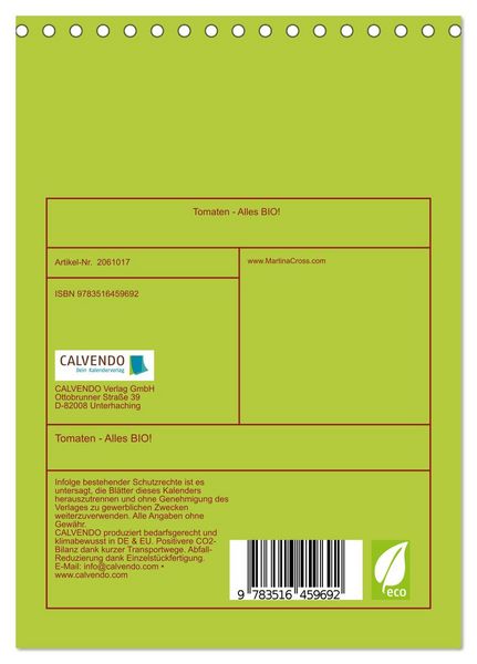 Produktbild: Tomaten - Alles BIO! (Tischkalender 2026 DIN A5 hoch), CALVENDO Monatskalender