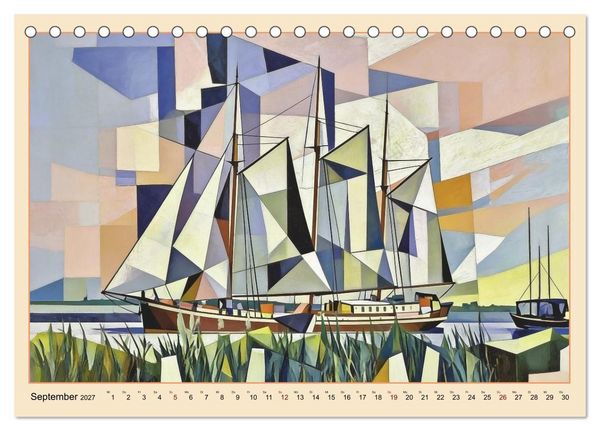 Produktbild: Segelschiffe im Stil des Kubismus (Tischkalender 2027 DIN A5 quer), CALVENDO Monatskalender
