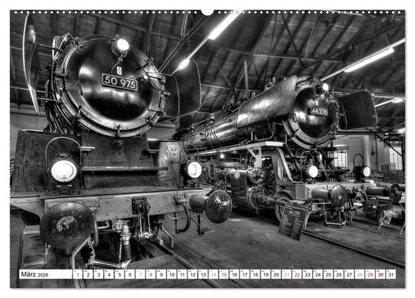Produktbild: Unter Dampf - Eisenbahnromantik in schwarz-wei&szlig; (hochwertiger Premium Wandkalender 2026 DIN A2 quer), Kunstdruck in Hochglanz