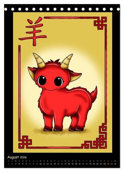 Produktbild: niedliche Tierkreiszeichen im chinesischem Stil (Tischkalender 2026 DIN A5 hoch), CALVENDO Monatskalender