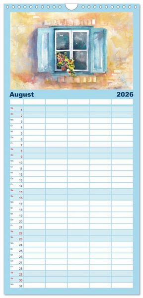Produktbild: Familienplaner 2026 - Malerische Dorfansichten in Aquarell mit 5 Spalten (Wandkalender, 21 x 45 cm) CALVENDO