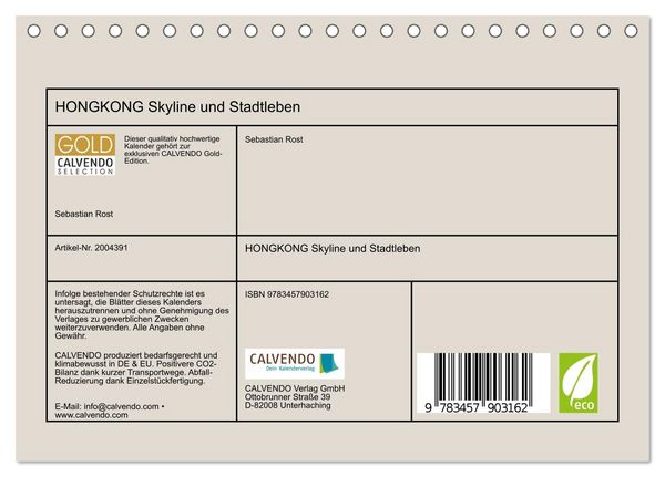 Produktbild: HONGKONG Skyline und Stadtleben (Tischkalender 2026 DIN A5 quer), CALVENDO Monatskalender