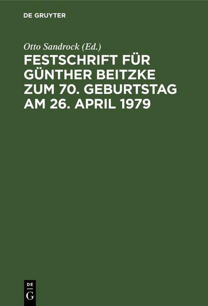 Produktbild: Festschrift f&uuml;r G&uuml;nther Beitzke zum 70. Geburtstag am 26. April 1979