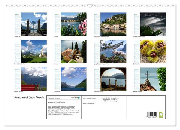 Produktbild: Wundersch&ouml;nes Tessin (Wandkalender 2026 DIN A2 quer), CALVENDO Monatskalender