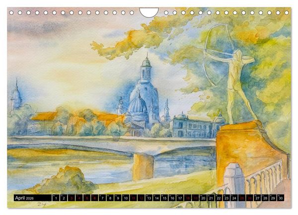 Produktbild: Dresden und das Elbtal - Ein Aquarellkalender von Claudia Pinkau (Wandkalender 2026 DIN A4 quer), CALVENDO Monatskalender