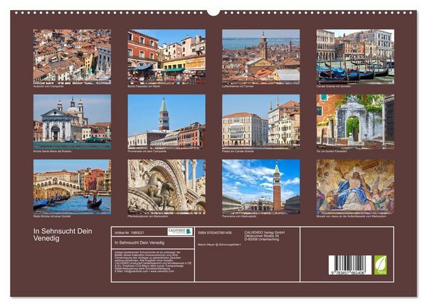 Produktbild: In Sehnsucht Dein Venedig (hochwertiger Premium Wandkalender 2026 DIN A2 quer), Kunstdruck in Hochglanz